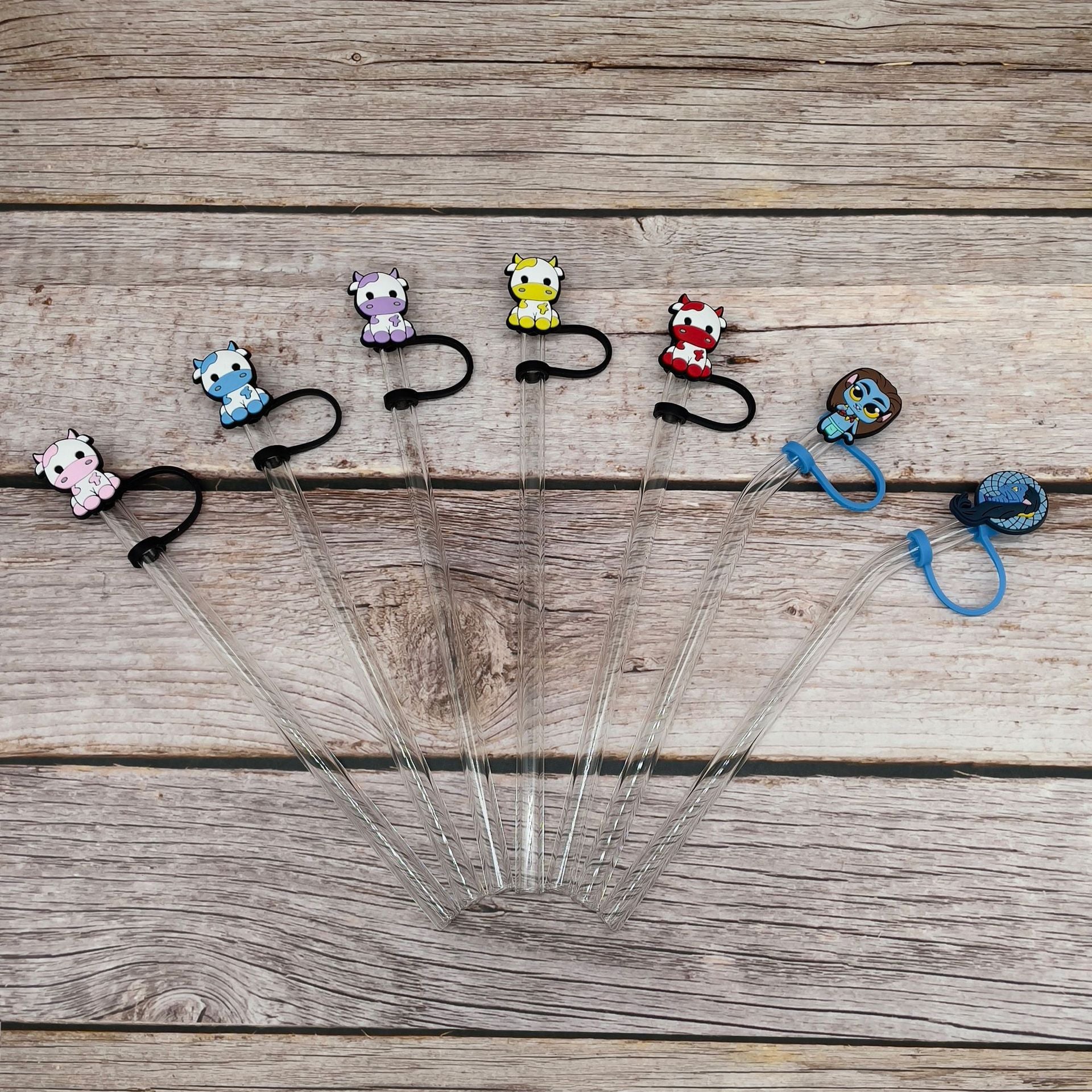 Wholesale 10 pcs New Cow Series Straw Cover Straw Cap Silicone Dust Plug